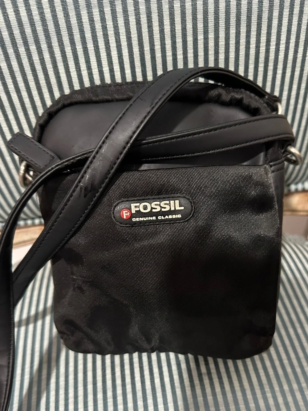 Vintage Fossil Genuine Classic Mini Crossbody Bag Y2K Black Nylon PVC Trim